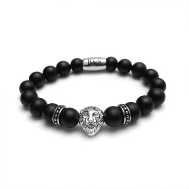 Man Bracelet - Men’s Beaded Bracelet - White Gold Lion & Black Stones Bracelet - Men’s Bracelet Bracelet XS (14-15cm) Brother & Sisters